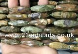 CRI115 15.5 inches 10*30mm faceted rice rhyolite gemstone beads