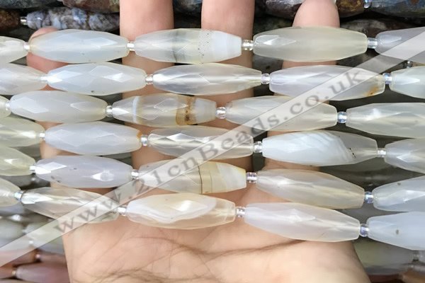 CRI123 15.5 inches 10*30mm faceted rice agate gemstone beads