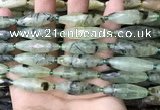 CRI133 15.5 inches 10*30mm faceted rice green rutilated quartz beads