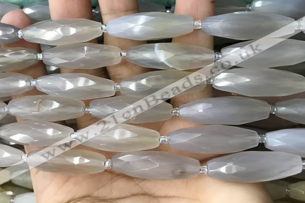 CRI136 15.5 inches 10*30mm faceted rice moonstone gemstone beads