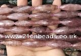 CRI138 15.5 inches 10*30mm faceted rice strawberry quartz beads