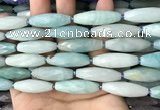 CRI142 15.5 inches 10*30mm faceted rice amazonite gemstone beads