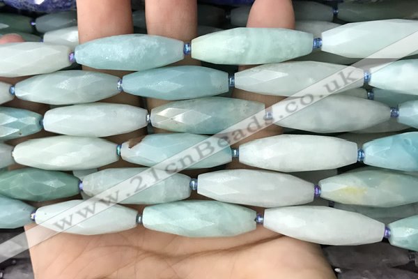 CRI142 15.5 inches 10*30mm faceted rice amazonite gemstone beads