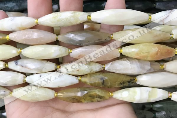 CRI143 15.5 inches 10*30mm faceted rice yellow opal gemstone beads