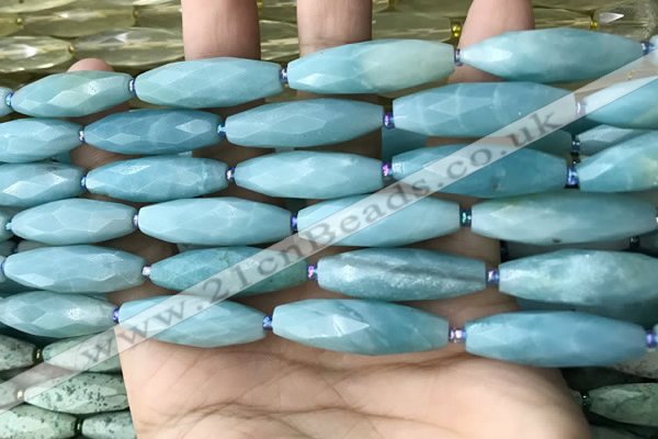 CRI146 15.5 inches 10*30mm faceted rice amazonite beads