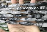 CRI155 15.5 inches 10*38mm faceted rice black rutilated quartz beads