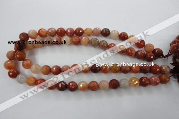 CRJ254 15.5 inches 12mm faceted round red jade gemstone beads