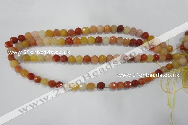 CRJ402 15.5 inches 8mm faceted round red & yellow jade beads