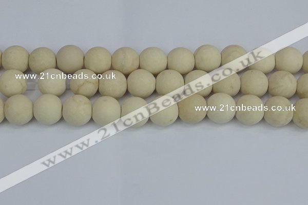 CRJ615 15.5 inches 14mm round matte white fossil jasper beads