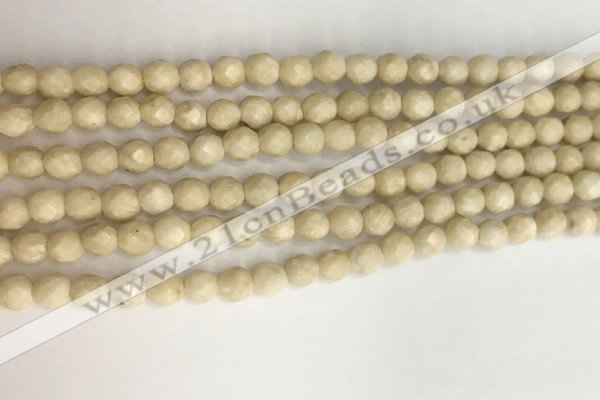 CRJ626 15.5 inches 4mmm faceted round white fossil jasper beads