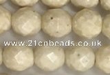 CRJ627 15.5 inches 6mm faceted round white fossil jasper beads