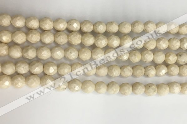 CRJ627 15.5 inches 6mm faceted round white fossil jasper beads