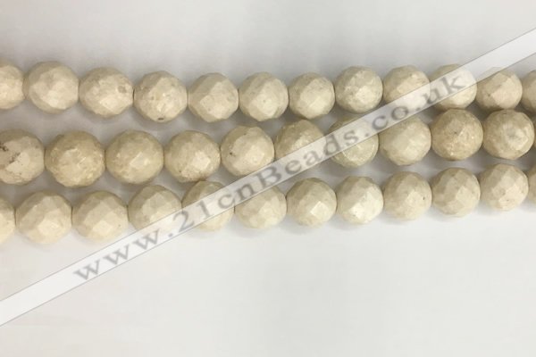 CRJ629 15.5 inches 10mm faceted round white fossil jasper beads