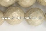 CRJ630 15.5 inches 12mm faceted round white fossil jasper beads