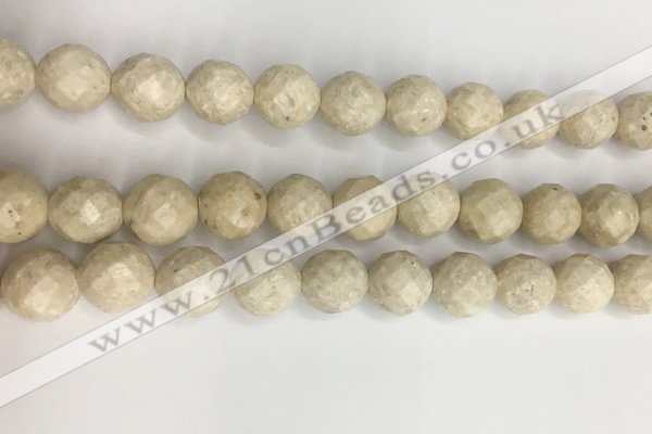 CRJ630 15.5 inches 12mm faceted round white fossil jasper beads