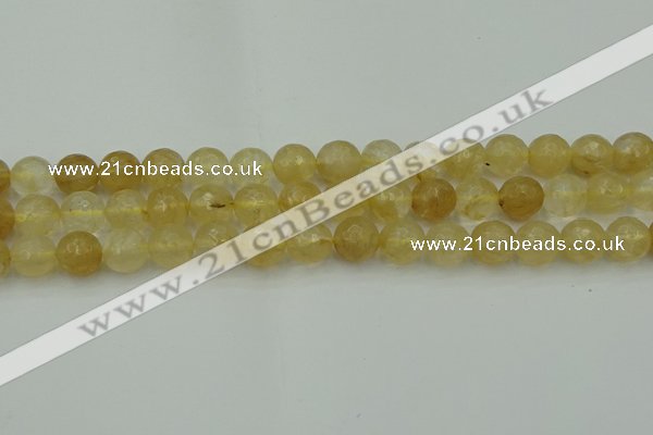 CRO1034 15.5 inches 12mm faceted round yellow watermelon quartz beads