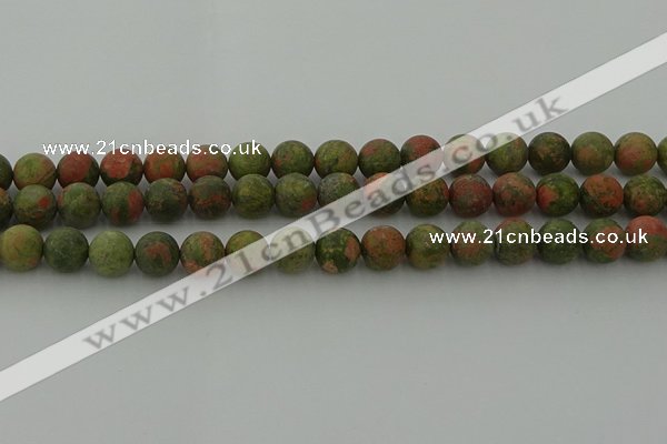 CRO1063 15.5 inches 10mm round matte unakite beads wholesale