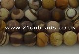 CRO1071 15.5 inches 6mm round matte brown zebra jasper beads