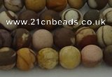 CRO1072 15.5 inches 8mm round matte brown zebra jasper beads