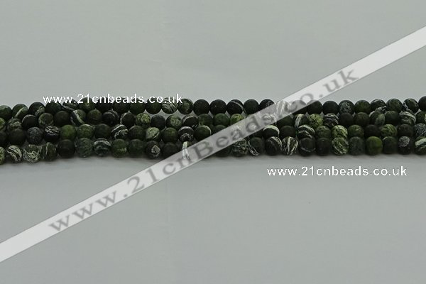 CRO1120 15.5 inches 4mm round matte green silver line jasper beads