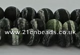 CRO1122 15.5 inches 8mm round matte green silver line jasper beads