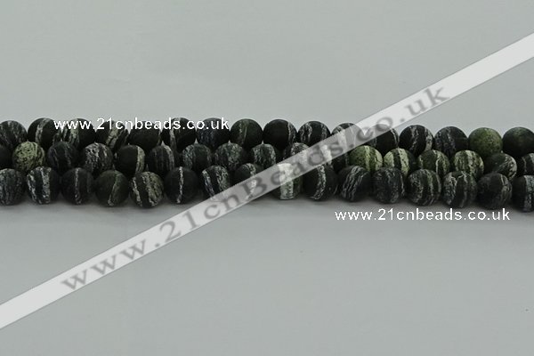 CRO1123 15.5 inches 10mm round matte green silver line jasper beads