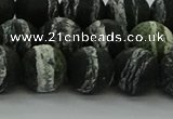 CRO1124 15.5 inches 12mm round matte green silver line jasper beads