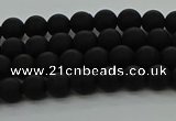 CRO1130 15.5 inches 4mm round matte black agate gemstone beads