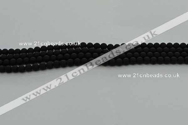 CRO1130 15.5 inches 4mm round matte black agate gemstone beads