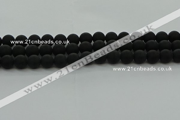 CRO1134 15.5 inches 12mm round matte black agate gemstone beads