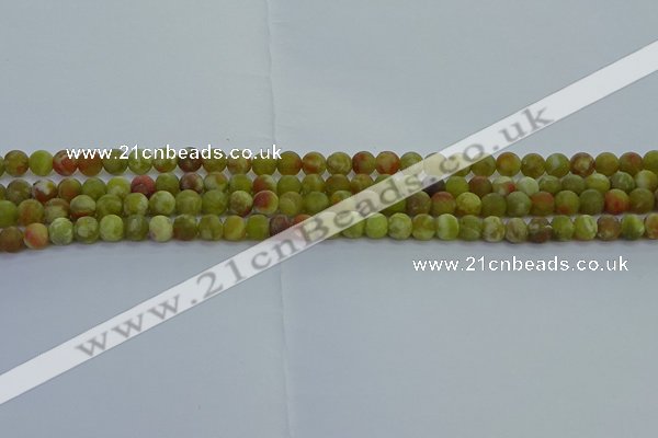 CRO1150 15.5 inches 4mm round matte green dragon serpentine jasper beads
