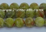 CRO1152 15.5 inches 8mm round matte green dragon serpentine jasper beads