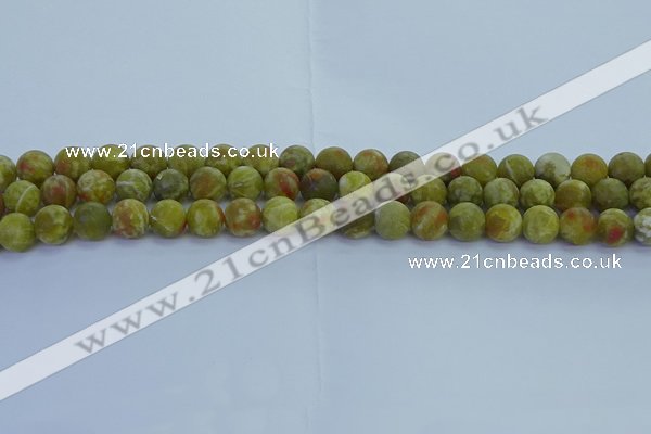 CRO1152 15.5 inches 8mm round matte green dragon serpentine jasper beads