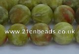 CRO1154 15.5 inches 12mm round matte green dragon serpentine jasper beads