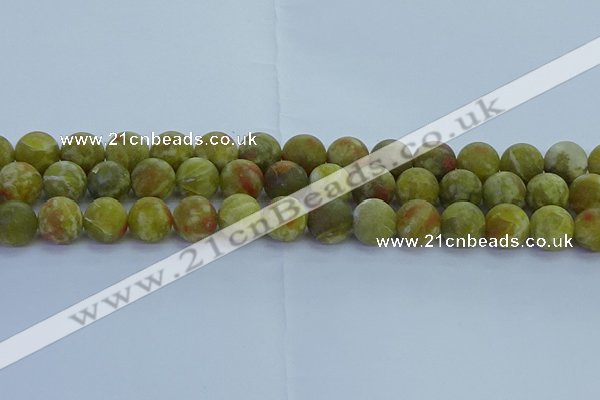 CRO1154 15.5 inches 12mm round matte green dragon serpentine jasper beads