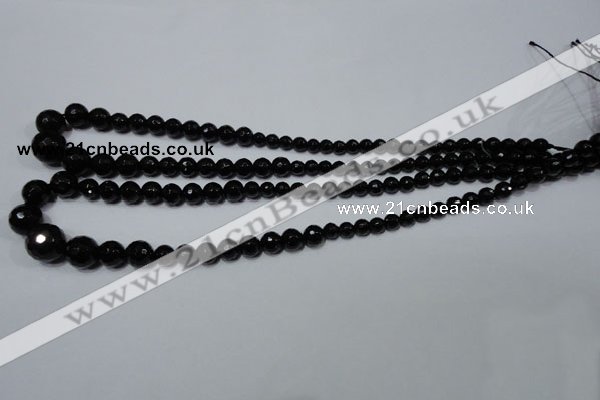 CRO702 15.5 inches 6mm – 14mm faceted round black agate beads