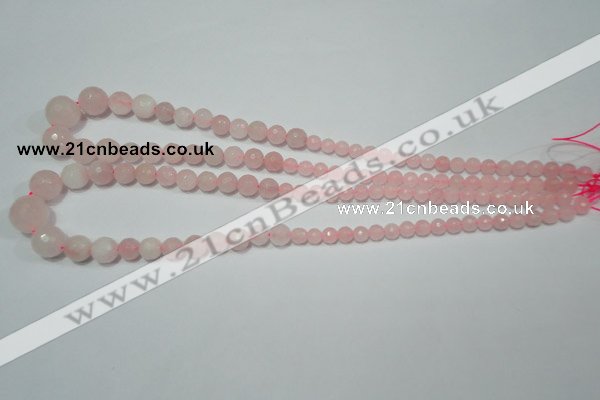 CRO742 15.5 inches 6mm – 14mm faceted round rose quartz beads