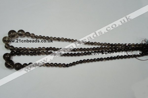 CRO743 15.5 inches 6mm – 14mm faceted round smoky quartz beads