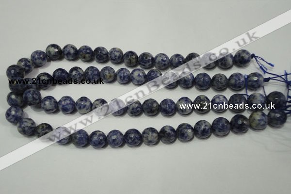 CRO774 15.5 inches 12mm faceted round blue spot stone beads wholesale