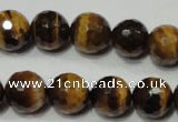 CRO785 15.5 inches 14mm faceted round yellow tiger eye beads wholesale