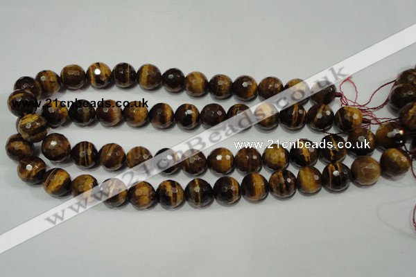 CRO785 15.5 inches 14mm faceted round yellow tiger eye beads wholesale