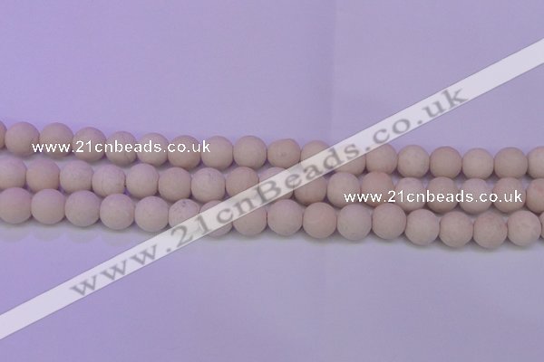 CRO794 15.5 inches 12mm round matte rice white fossil beads