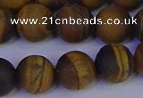 CRO965 15.5 inches 14mm round matte yellow tiger eye beads wholesale