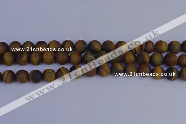 CRO965 15.5 inches 14mm round matte yellow tiger eye beads wholesale