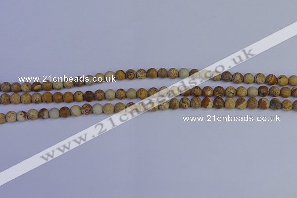 CRO970 15.5 inches 4mm round matte picture jasper beads wholesale