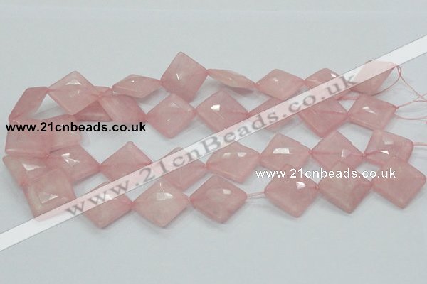 CRQ107 15.5 inches 20*20mm faceted diamond natural rose quartz beads