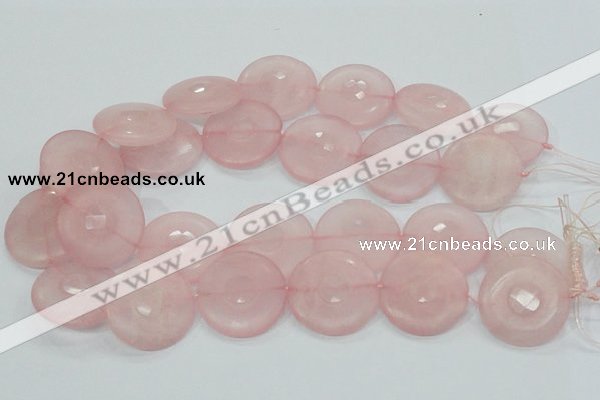 CRQ111 15.5 inches 30mm faceted coin natural rose quartz beads