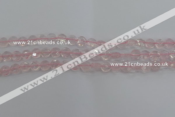 CRQ136 15.5 inches 8mm faceted coin natural rose quartz beads
