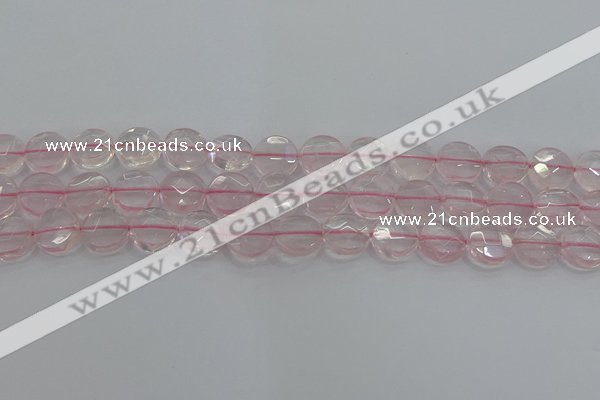 CRQ138 15.5 inches 12mm faceted coin natural rose quartz beads