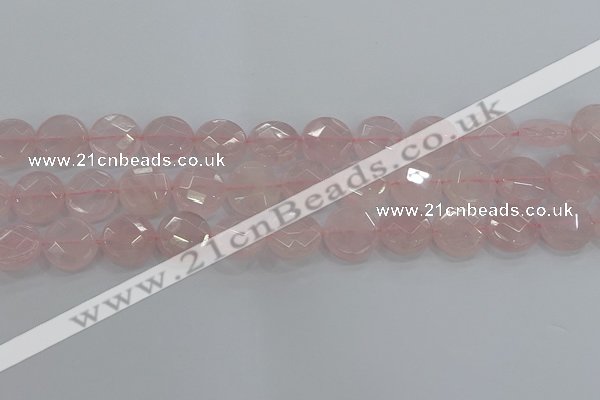 CRQ139 15.5 inches 15mm faceted coin natural rose quartz beads